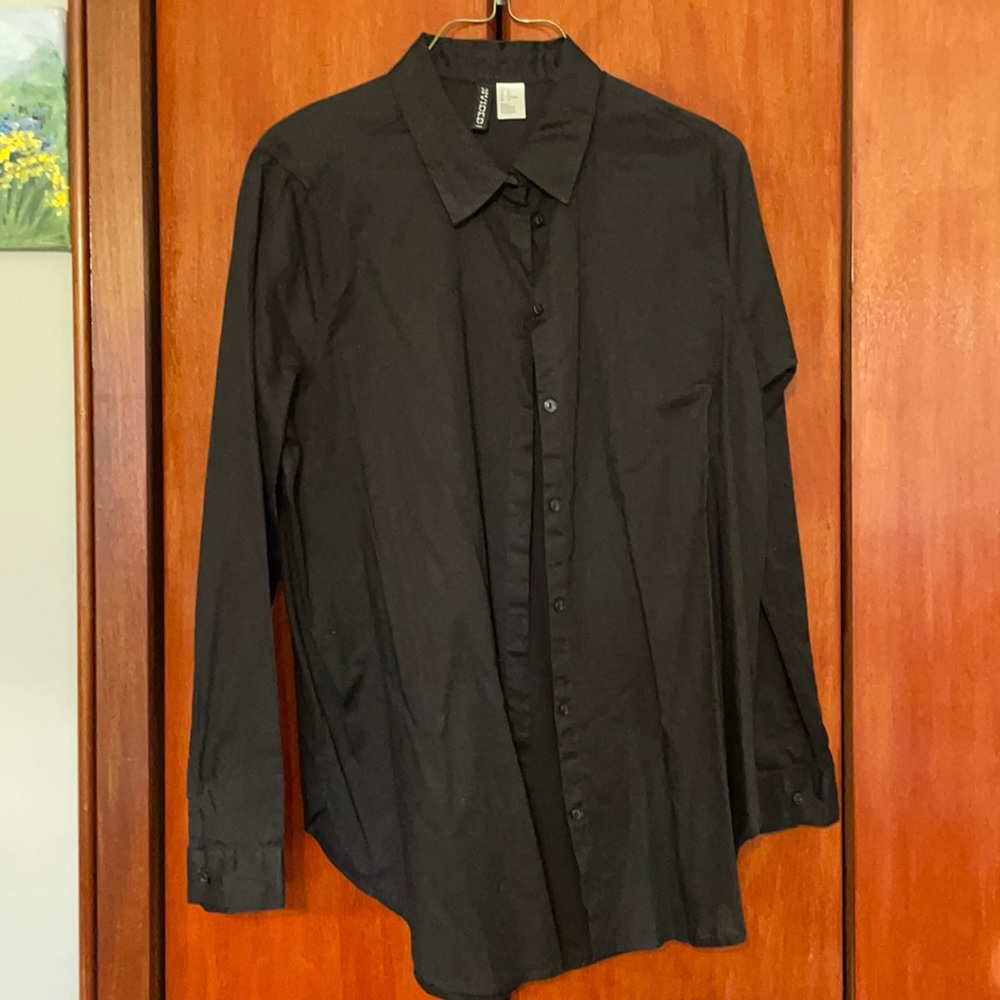 Semi-sheer black cotton button down